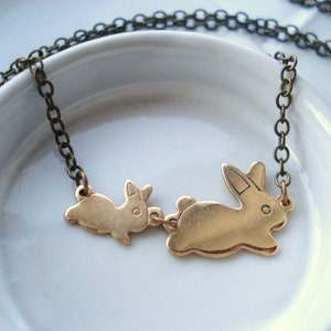 Bunny Necklace, Rabbit Necklace in Brass, Mother and Child Necklace for 1-6 Kids, Mom and Baby Jewelry, Rabbit Jewelry, Easter Necklace image 2