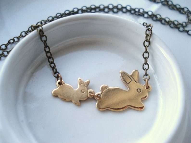 Bunny Necklace, Rabbit Necklace in Brass, Mother and Child Necklace for 1-6 Kids, Mom and Baby Jewelry, Rabbit Jewelry, Easter Necklace image 2