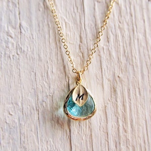 Gold Aquamarine Necklace, Initial March Birthstone Jewelry, Personalized March Birthday Gifts, Aquamarine Jewelry Gift for Women Her Girls image 6