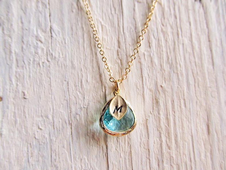 Gold Aquamarine Necklace, Initial March Birthstone Jewelry, Personalized March Birthday Gifts, Aquamarine Jewelry Gift for Women Her Girls image 6