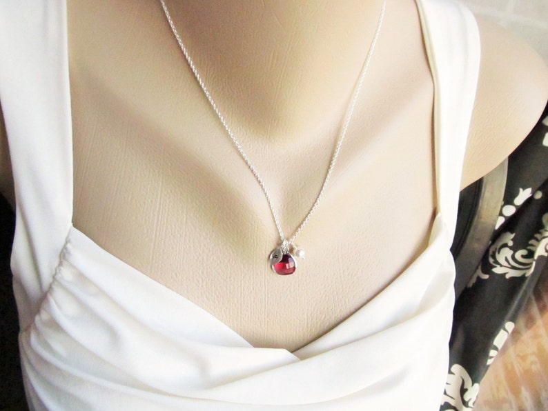 July Birthstone Necklace, Ruby Necklace, Birthstone Necklace with Initial, Birthstone Jewelry, July Birthday Jewelry, Personalized Necklace image 4