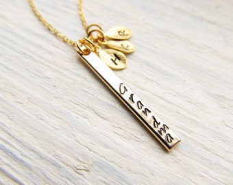 Grandma Gift, Necklace for Mother's Day from Grandkids, Personalized Grandmother Jewelry, Gold Bar with Initial Charm, Necklace for Grammy