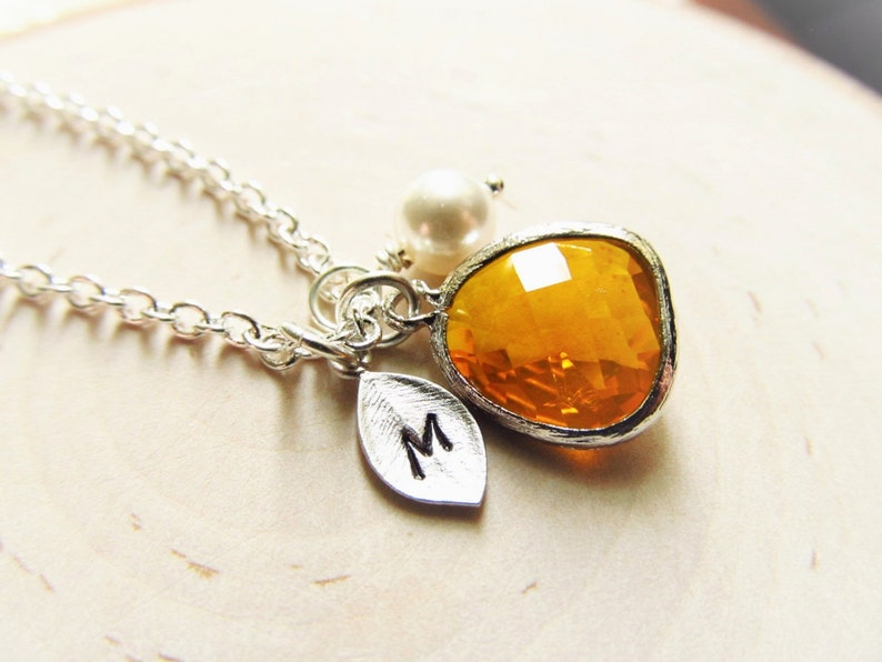 Citrine Necklace, November Birthstone Necklace, Initial Necklace, Birthstone Jewelry, November Birthday Jewelry, Personalized Necklace image 1