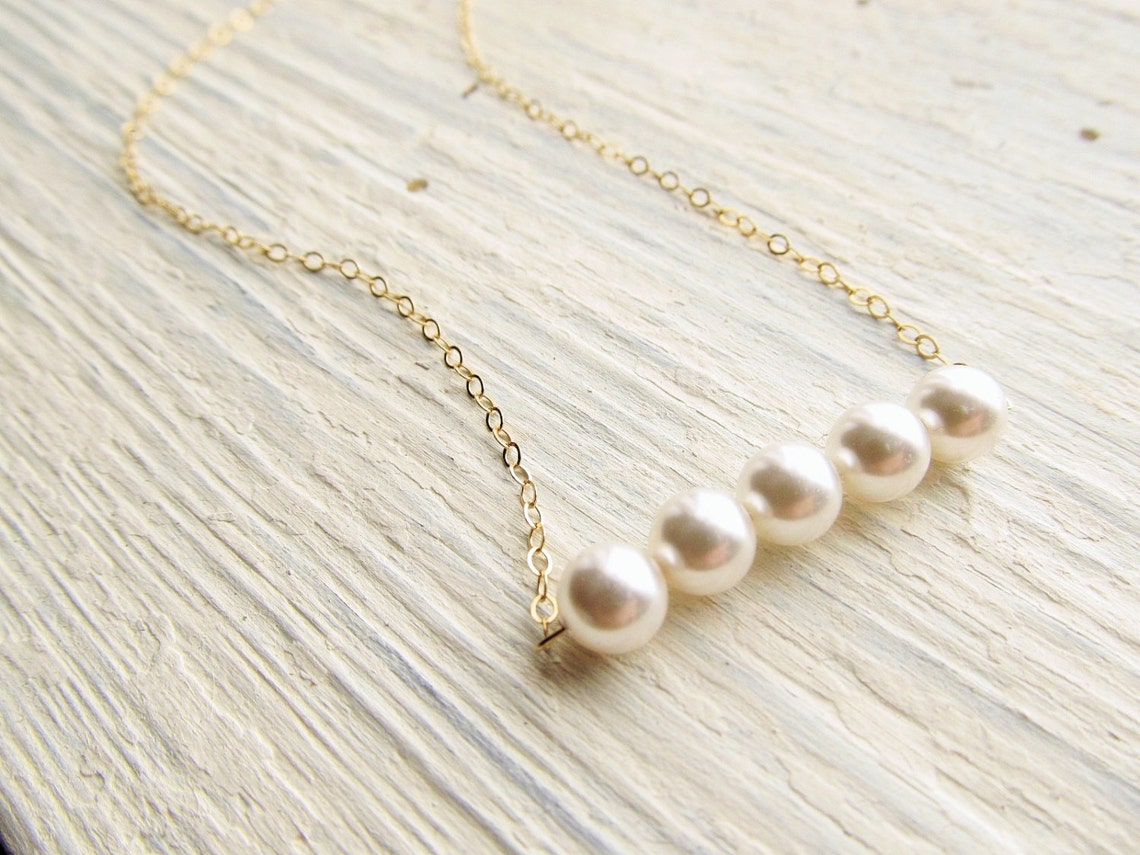 Pearl Necklace Bridesmaid Pearl Bar Necklace 14kt Gold - Etsy