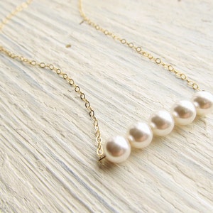 Pearl Necklace Bridesmaid Pearl Bar Necklace 14kt Gold - Etsy