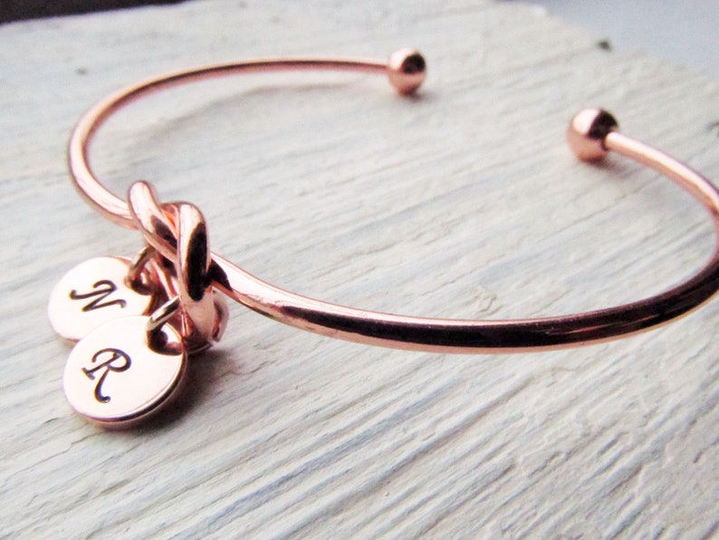 Rose Gold Bracelet for Mom, Initial Charm Bracelets for Women, Round Letter Disc, Personalized Jewelry Gift, Mother Bracelet 1 2 3 4 Kids image 4