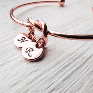Rose Gold Bracelet for Mom, Initial Charm Bracelets for Women, Round Letter Disc, Personalized Jewelry Gift, Mother Bracelet 1 2 3 4 Kids image 5