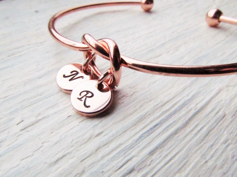 Rose Gold Bracelet for Mom, Initial Charm Bracelets for Women, Round Letter Disc, Personalized Jewelry Gift, Mother Bracelet 1 2 3 4 Kids image 5