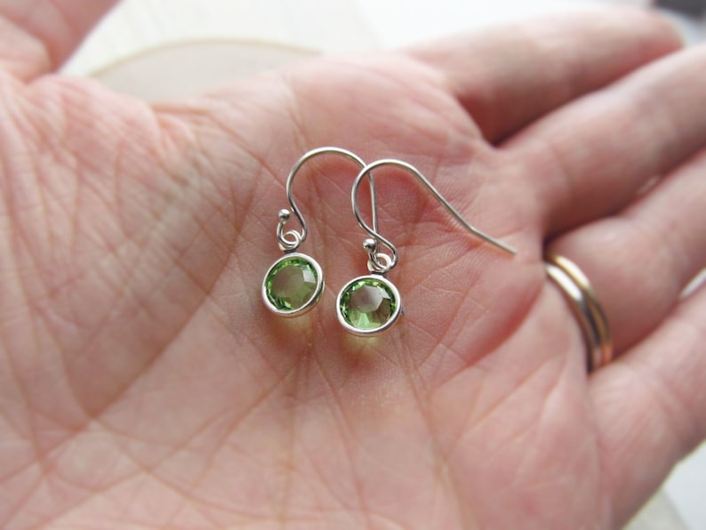 Birthstone Earrings, Sterling Silver Crystal Charms, Dangle Earrings, Birthstone Jewelry, Peridot Earrings, August Birthstone Earrings image 4