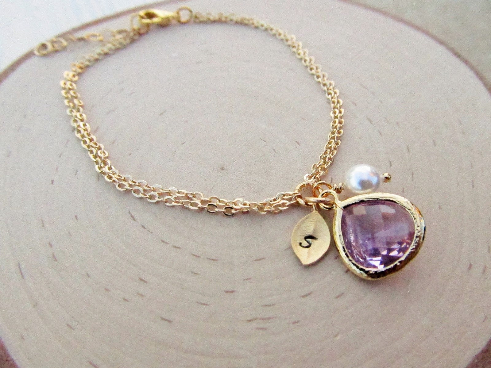 June Birthstone Bracelet Gold Alexandrite with Initial and Etsy