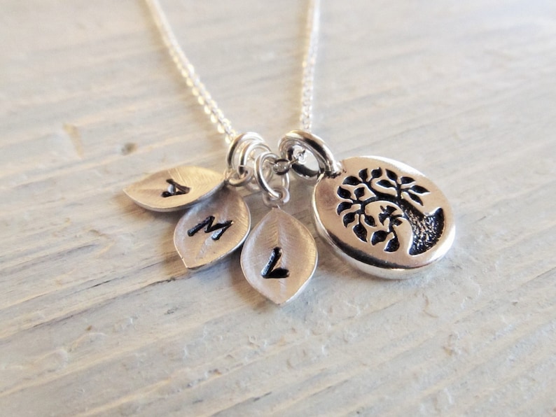 Gift for Mother, Silver Family Tree with Initial, Necklace for Mom, Personalized Jewelry for Her, Tree of Life, Gift for Grandmother, image 1
