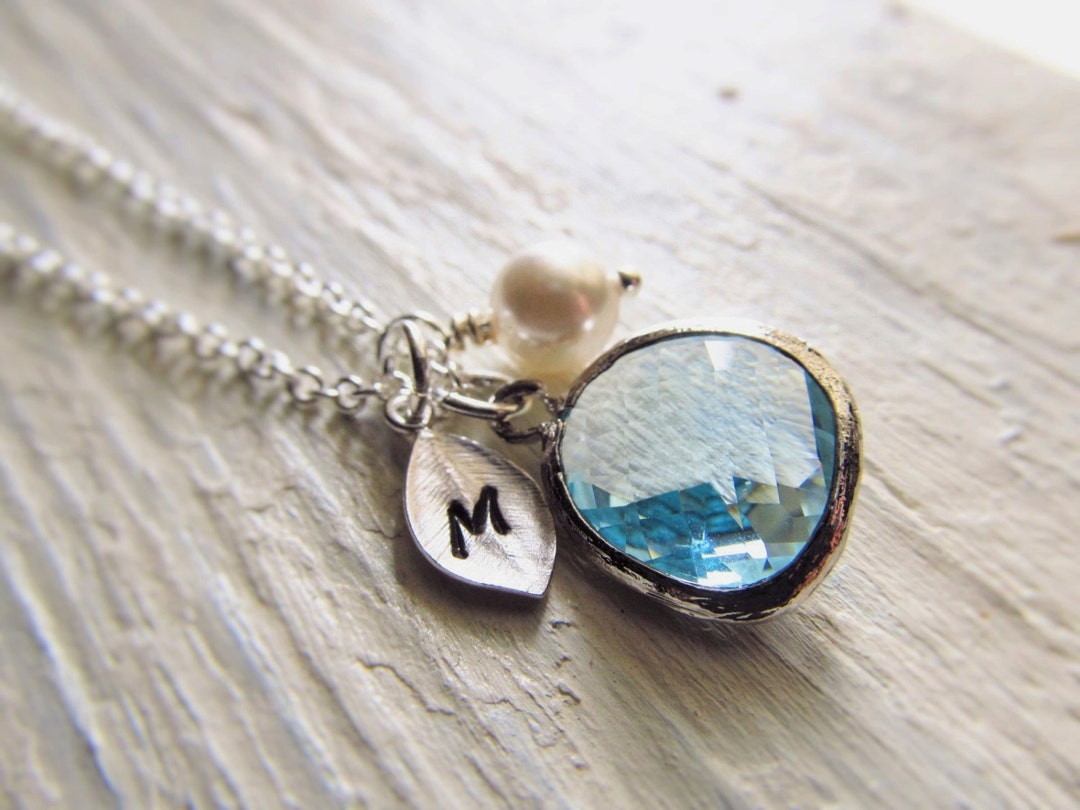 Aquamarine Necklace, March Birthstone Necklace, Personalized
