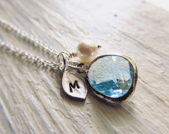 Aquamarine Necklace, March Birthstone Necklace, Personalized Necklace, Birthstone Jewelry, March Birthday Gift, Simulated Aquamarine Jewelry