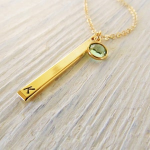 Personalized Vertical Bar Necklace with Initial Birthstone, Personalized Jewelry, Gold Personalized Jewlery, Trendy Necklace, Gift for Women