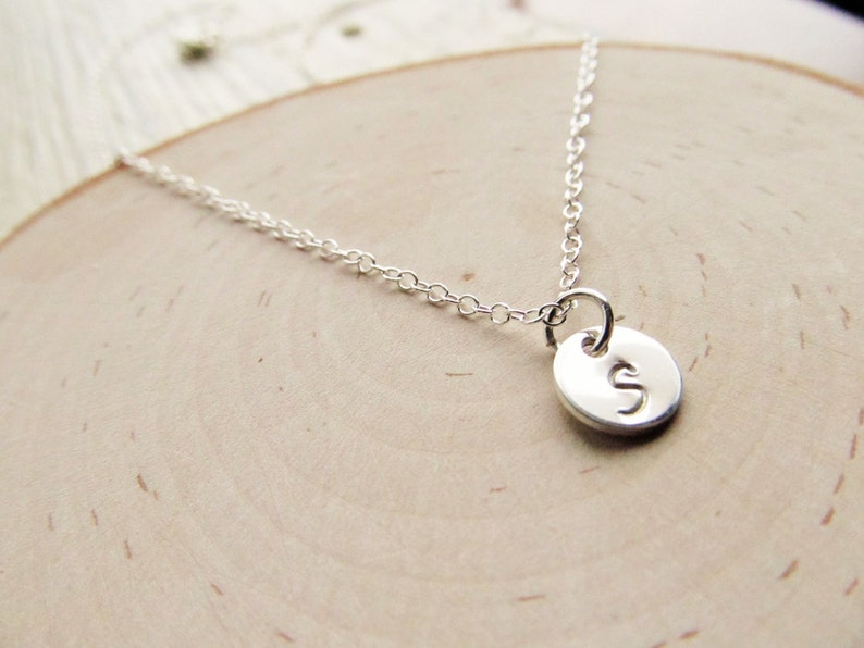 Initial Necklace Sterling Silver, Engraved Necklace, Personalized Necklace, Silver Initial Disc Charm, Layering Necklace, Tiny Initial image 3