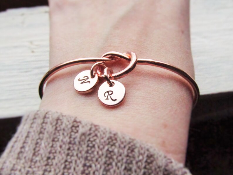 Rose Gold Bracelet for Mom, Initial Charm Bracelets for Women, Round Letter Disc, Personalized Jewelry Gift, Mother Bracelet 1 2 3 4 Kids image 8