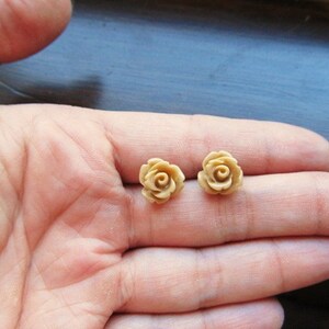 Tan Rose Earrings, Light Brown Flowers on Stainless Steel Posts, Post Stud Earrings, Resin Rose Studs, Floral Jewelry for Fall Autumn image 5