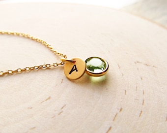 New Mom Necklace, Gold Birthstone and Initial Charm, Birthstone Necklace, Personalized Necklace, Mothers Jewelry, New Baby, Push Present