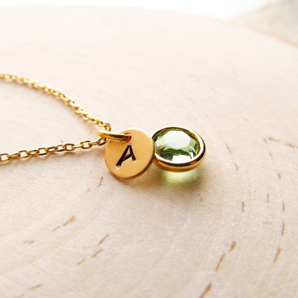 New Mom Necklace, Gold Birthstone and Initial Charm, Birthstone Necklace, Personalized Necklace, Mothers Jewelry, New Baby, Push Present