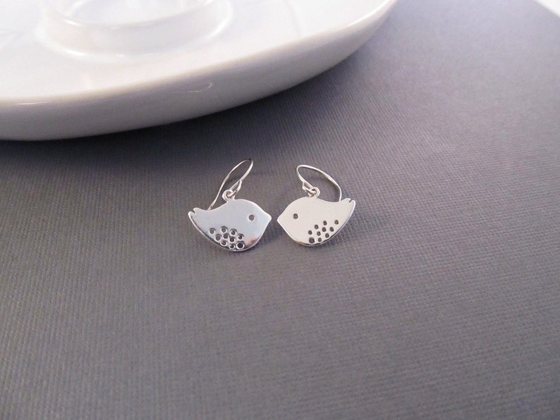 Bird Earrings, Silver Mod Sparrows, Dangle Earrings, Modern Jewelry, Everyday Earrings image 2