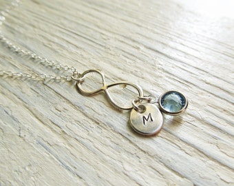 Infinity Necklace Silver, Sterling Silver Infinity, Personalized Necklace Initial Birthstone, New Mom Gift, Mothers Birthstone Jewelry