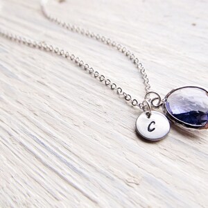 Amethyst Pendant with Initial, Silver Amethyst Necklace, February Birthstone Gift for Her, Personalized February Birthday Jewelry, Purple image 4