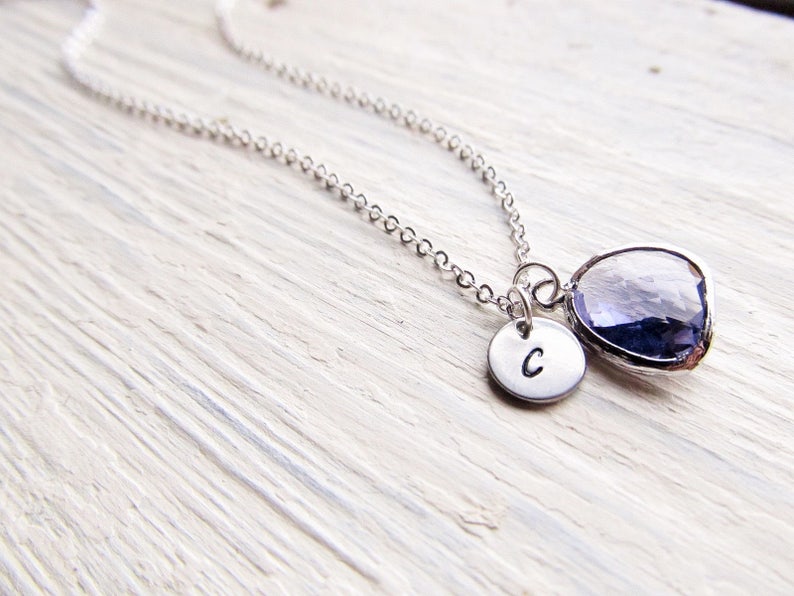 Amethyst Pendant with Initial, Silver Amethyst Necklace, February Birthstone Gift for Her, Personalized February Birthday Jewelry, Purple image 4