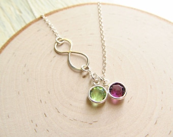 Mom Jewelry, Sterling Silver Infinity with Crystal Birthstones, Mothers Necklace, Grandma Jewelry, Family Birthstone Necklace, Mom Necklace