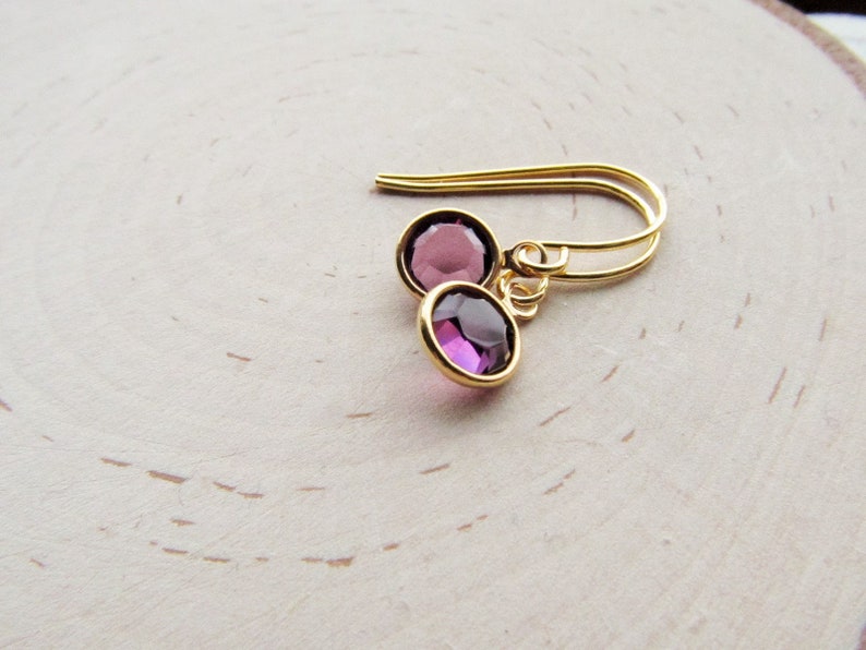Petite Dainty Birthstone Jewelry Purple Crystal Dangle Earrings February Birthday Gift for Her Girls Women Gold Amethyst Earrings