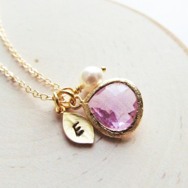 June Birthstone Necklace Gold, Alexandrite Necklace, Gold Initial, Jewel, Pearl, Gold Birthstone Jewelry, June Birthday, Gold Pearl Jewelry