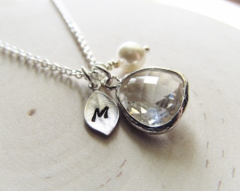 April Birthstone Necklace, Clear Crystal Necklace, Personalized Necklace, Birthstone Jewelry, April Birthday Gift, Simulated Diamond Jewelry