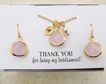 Bridesmaid Gift Set, You Choose Color and Initial, Personalized Bridesmaid Jewelry, Bridesmaid Gift Box, Gold Bridesmaid Jewelry Set, Bridal