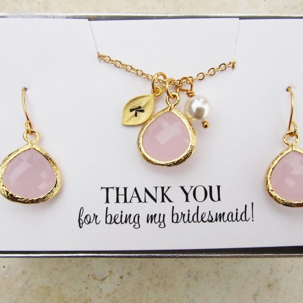 Bridesmaid Gift Set, You Choose Color and Initial, Personalized Bridesmaid Jewelry, Bridesmaid Gift Box, Gold Bridesmaid Jewelry Set, Bridal