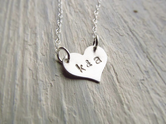 Personalized Heart Necklace Sterling Silver Two Initial | Etsy