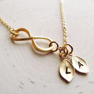 Gold Personalized Infinity Necklace with Initials, Mom or Mothers Jewelry, Couples Newlywed Gift, Eternity Symbol, Infinite Love