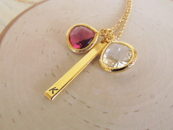 Gold Birthstone Jewlery, Birthstone Bar Necklace Personalized Gold Necklace, Family Birthstone Jewelry, Gift for Mom, 1-10 Kids Birthstones