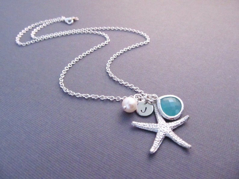 Beach Wedding Jewelry Set of 3 Starfish Necklace Custom Color Bridal Party Jewelry Personalized Bridesmaid Gift Beach Necklace