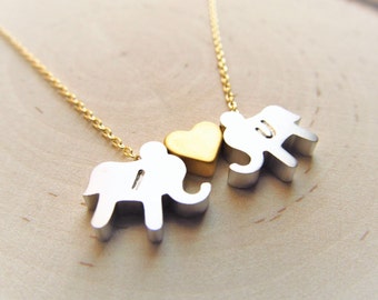 Personalized Elephant Necklace with Heart, Couples Jewelry, Love Necklace, Tiny Elephant Necklace, Boyfriend Girlfriend, Valentines Day Gift