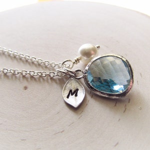 Aquamarine Necklace, March Birthstone Necklace, Personalized Necklace, Birthstone Jewelry, March Birthday Gift, Simulated Aquamarine Jewelry image 2