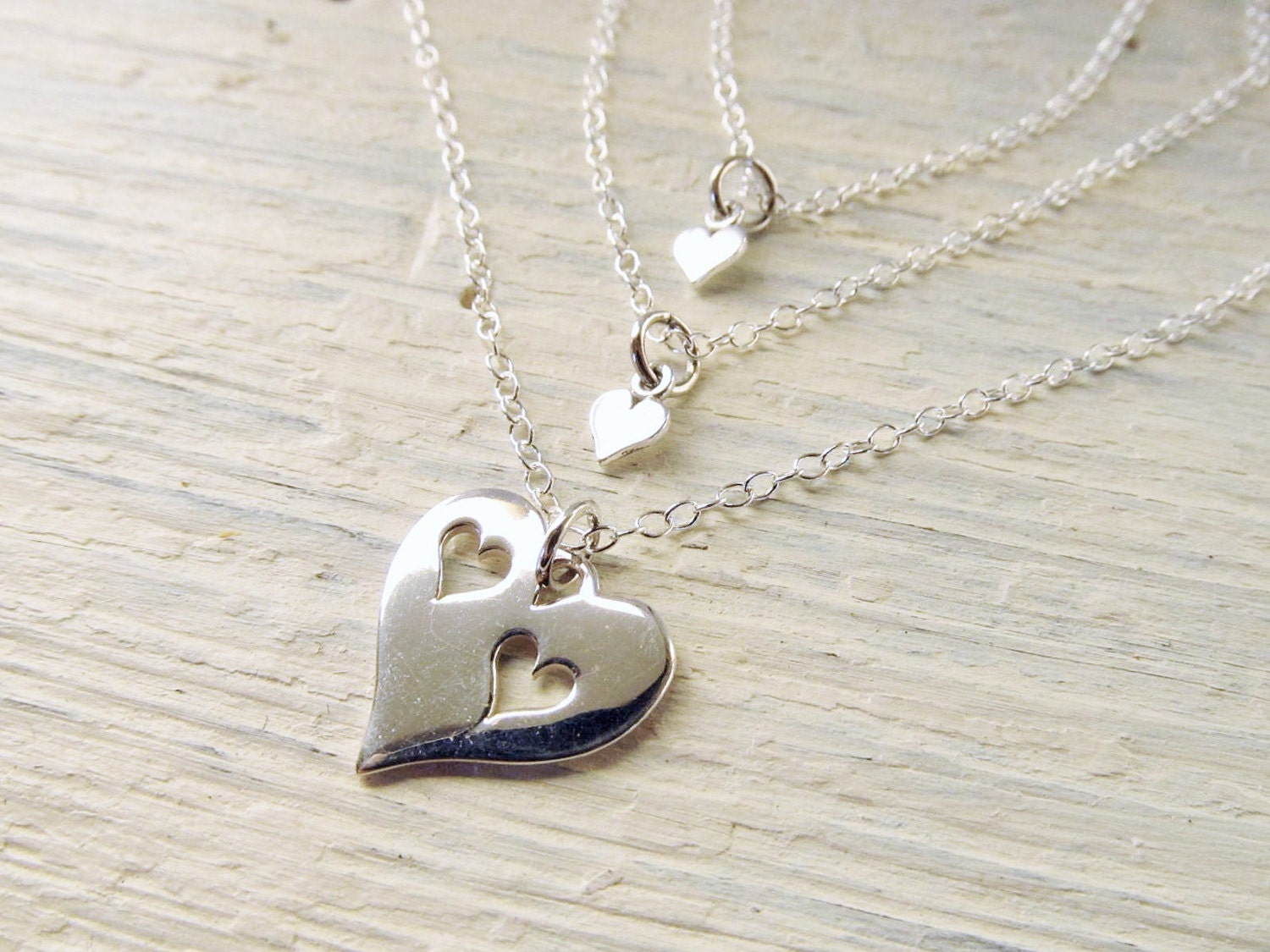 Mother Daughter Necklace Heart Set of 3 Sterling Silver - Etsy