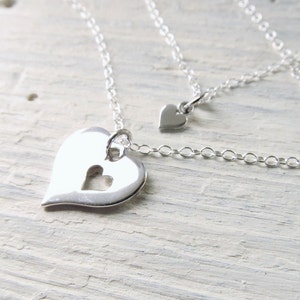 Mother Daughter Necklace Set of 2, Sterling Silver Heart Necklaces, Mom and Daughter Jewelry, Piece Of My Heart, Gift for Mom from Daughter image 3