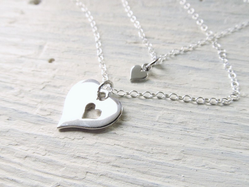 Mother Daughter Necklace Set of 2, Sterling Silver Heart Necklaces, Mom and Daughter Jewelry, Piece Of My Heart, Gift for Mom from Daughter image 3