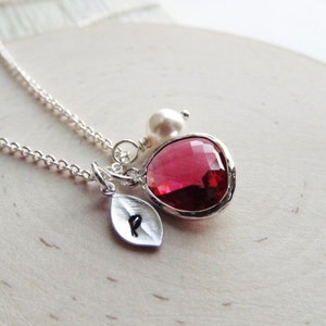 July Birthstone Necklace, Ruby Necklace, Birthstone Necklace with Initial, Birthstone Jewelry, July Birthday Jewelry, Personalized Necklace image 1