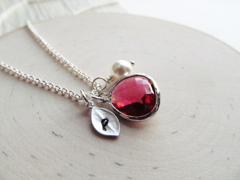 July Birthstone Necklace, Ruby Necklace, Birthstone Necklace with Initial, Birthstone Jewelry, July Birthday Jewelry, Personalized Necklace 