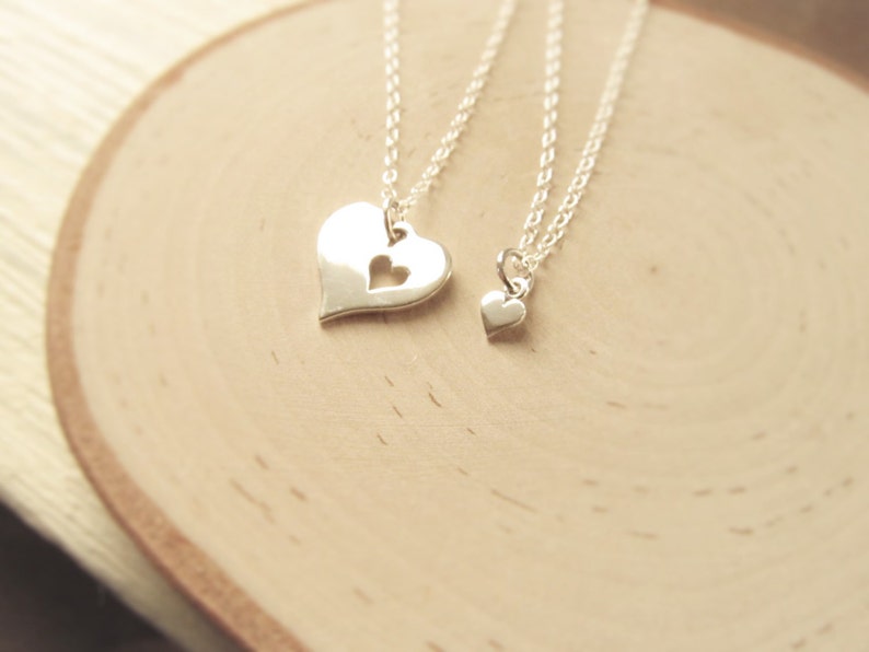 Mother Daughter Necklace Set of 2, Sterling Silver Heart Necklaces, Mom and Daughter Jewelry, Piece Of My Heart, Gift for Mom from Daughter image 2