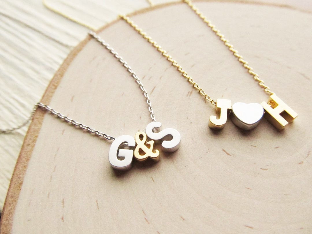 Buy Two Initial Necklace With Heart or Ampersand, Gold Silver Letter  Necklace, Personalized Couples Jewelry for Valentines Day or Anniversary  Online