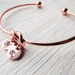 Rose Gold Bracelet for Mom, Initial Charm Bracelets for Women, Round Letter Disc, Personalized Jewelry Gift, Mother Bracelet 1 2 3 4 Kids image 3