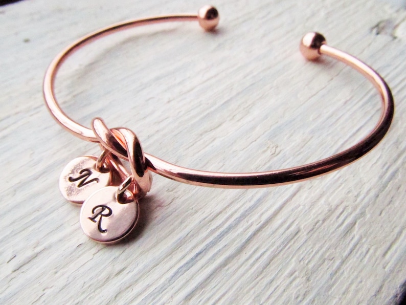 Rose Gold Bracelet for Mom, Initial Charm Bracelets for Women, Round Letter Disc, Personalized Jewelry Gift, Mother Bracelet 1 2 3 4 Kids image 3