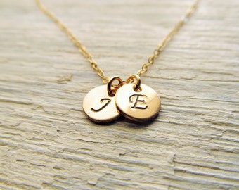 Personalized Mothers Necklace, 14kt Gold Filled Initial Necklace, Gold Initial Charm, Necklace Gift for Mom, Custom Hand Stamped Jewelry