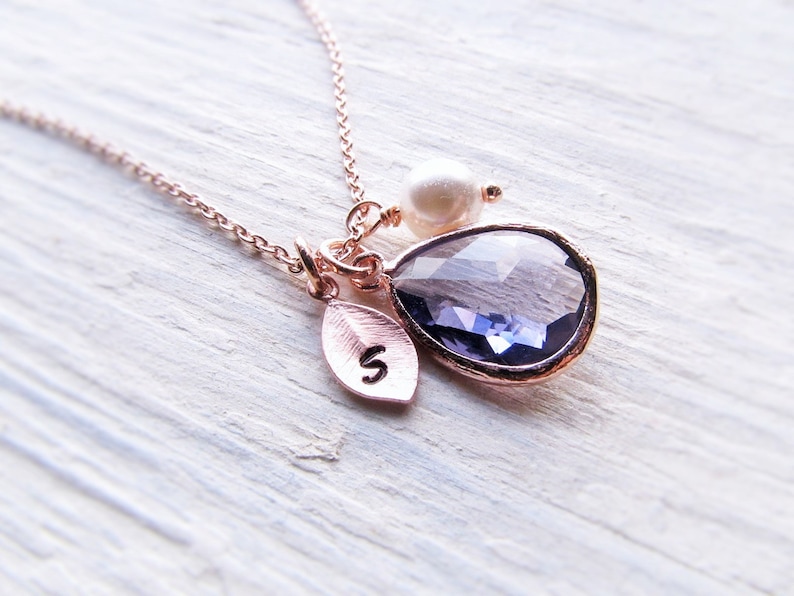 Amethyst Jewelry Set in Rose Gold, Initial Birthstone Necklace and Earrings in Rosegold, Personalized February Birthday Gift for Women Girls image 7